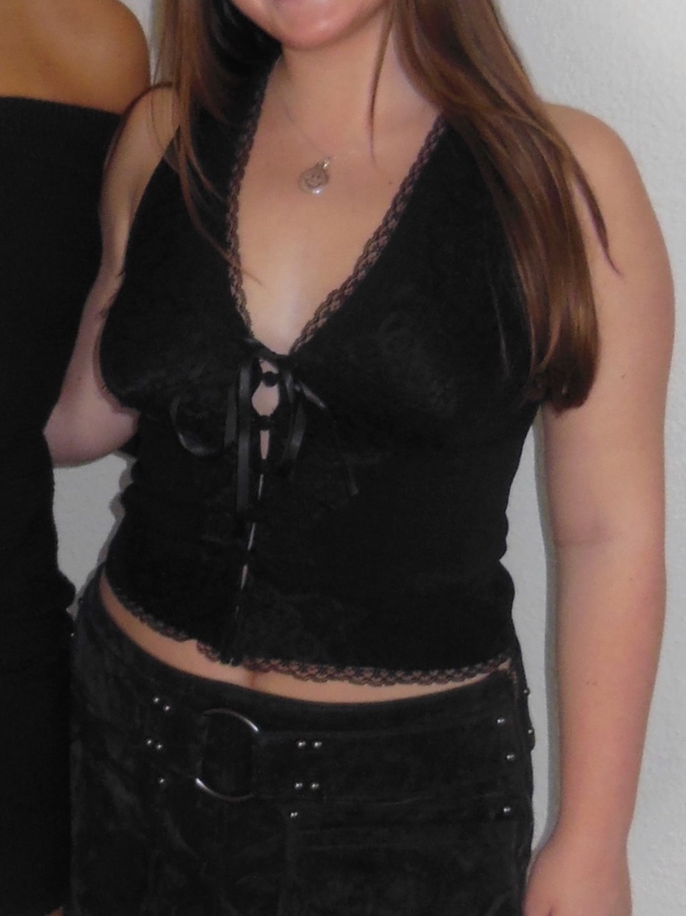 Free People Black Lace-Trim Halter Tank
